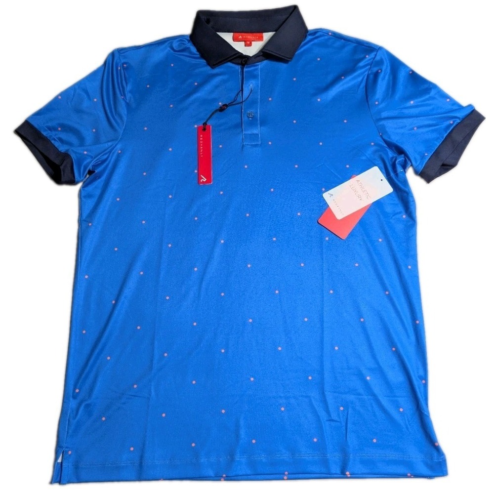 Redvanly Ramey Polo Mens Medium Blue Dot Print Performance Golf Shirt NWT $110